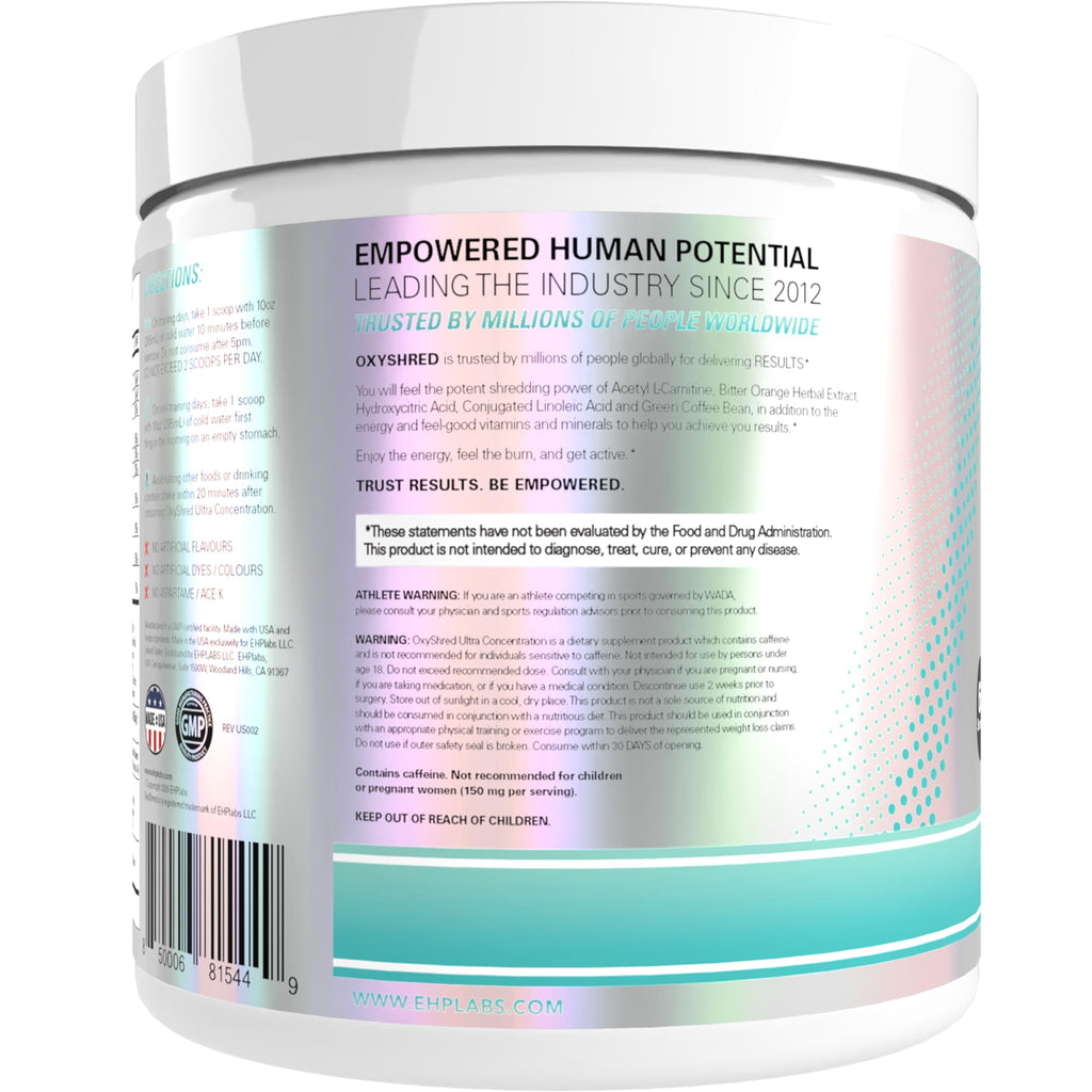 EHP Labs OxyShred Pre Workout Powder - Preworkout Powder with L Glutamine & Acetyl L Carnitine, Energy Boost Drink - Bahama Breeze/Beach, 60 Servings