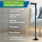 HONEYBULL Walking Cane for Men & Women Foldable, Adjustable, Heavy Duty, Free Standing, All Terrain, Collapsible Walking Sticks for Seniors & Adults (Black)