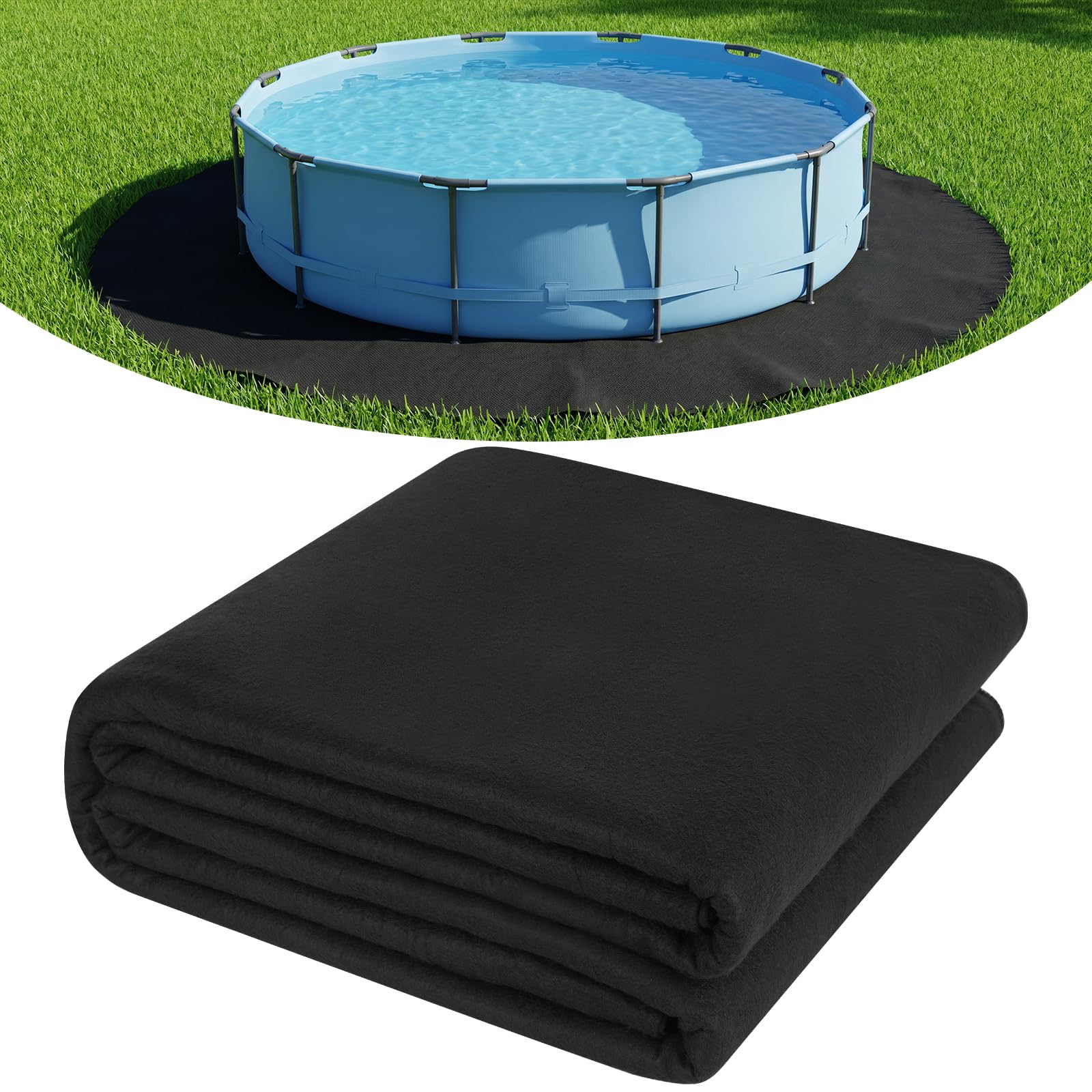 Winnergo 12 FT Round Pool Liner Pad for Above Ground Pools, Durable Pool Mat with Geotextile Material for Pool Bottom Strong Eco-Friendly Padding Under Pool Pad Protection,Prevents Punctures,Black