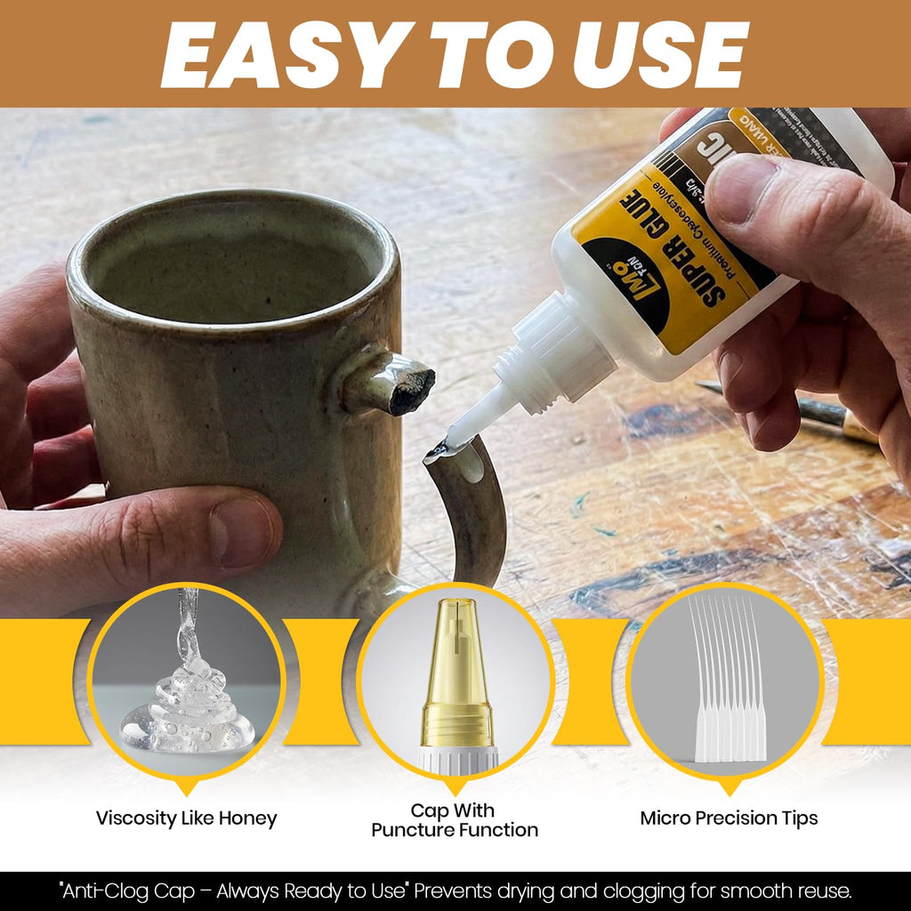 Ceramic Super Glue 2 Pack, Food Safe Ceramic Glue Repair Pottery Porcelain, Waterproof Clear Instant Adhesive for Mugs, Chip, Figurines, Dishes, Bowls, Plates, Fast Drying CA Glue Strong, Non Toxic