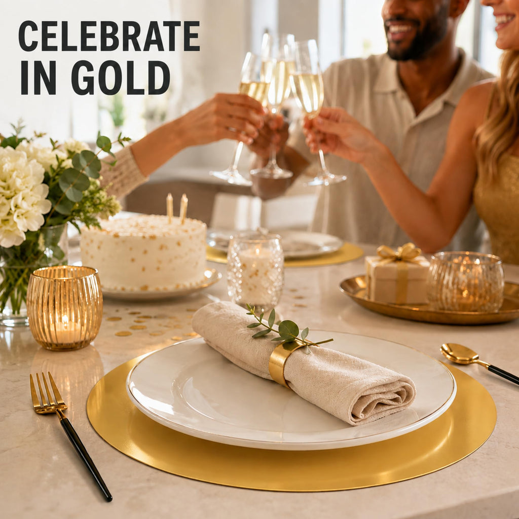 Tioncy 50 Pcs Gold Round Paper Placemats Disposable Table Mats