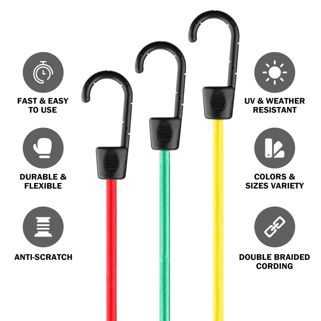 Cartman Adjustable Bungee Cords, 6 Pack 32 inch Adjustable Bungee Strap, 24 Inch, 18 Inch Bungee Cord with Hooks