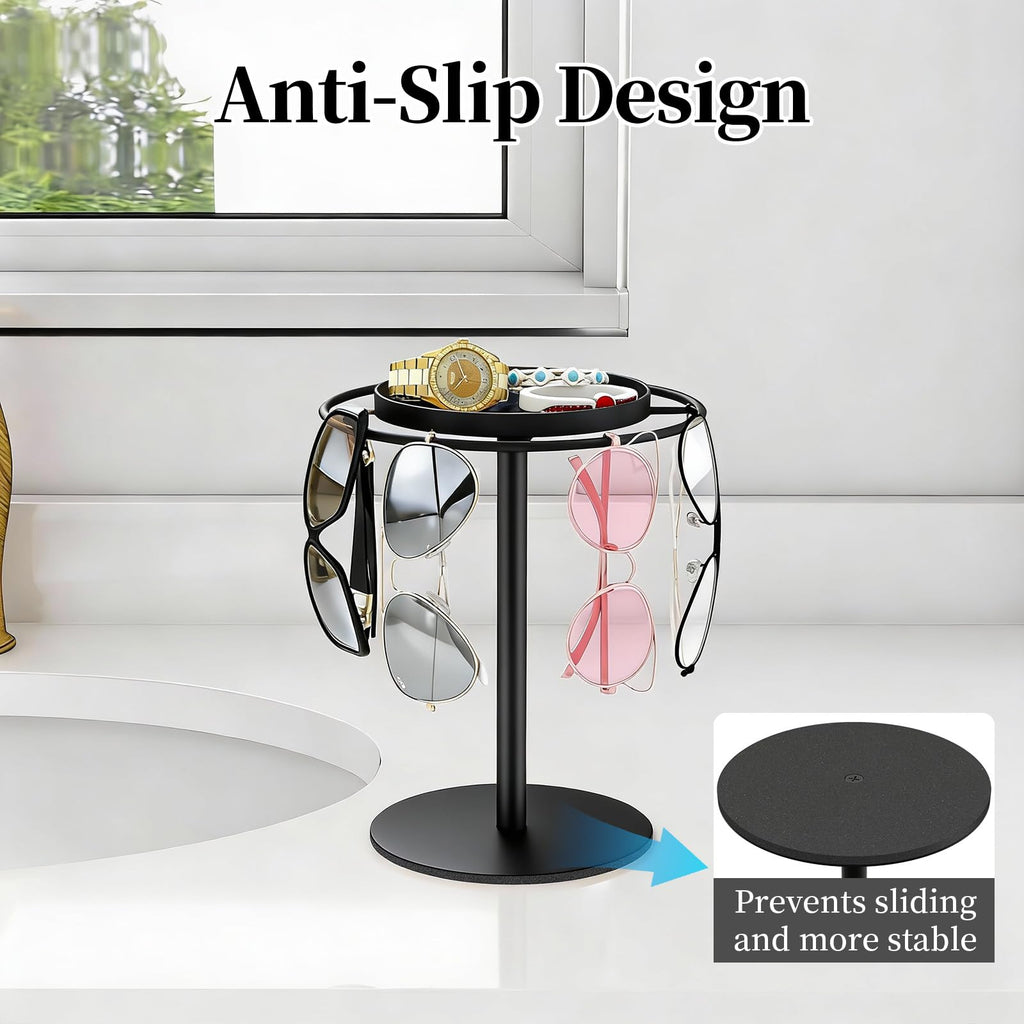 LSK Metal Sunglasses Organizer, Glasses Holder Stand with Storage Tray