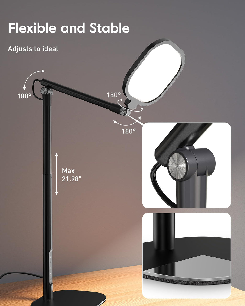 Led Desk Lamps for Home Office with Base, Video Conference Lighting for Zoom, Tall Desk Lamp with 50 Light Modes & Memory and Timer Func Computer Light, Ring Light for Desk for Video Streaming, Webcam