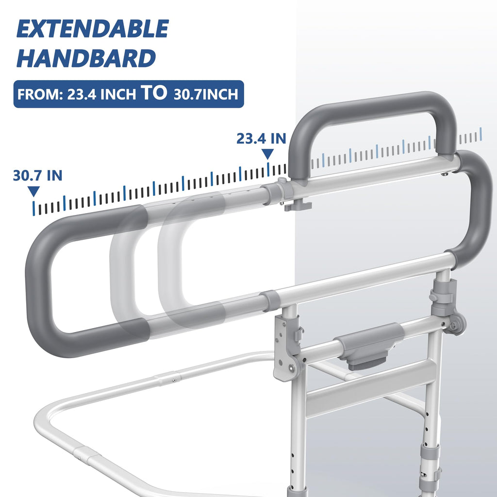 Lemagalu Heavy Duty Bed Rails for Elderly Adults Safety-Foldable Bed Rail for Senior with Adjustable Heights Fits All Bed Sizes，Bed Handle Bedside Assist with Pocket -504M (Lvory and Gray)