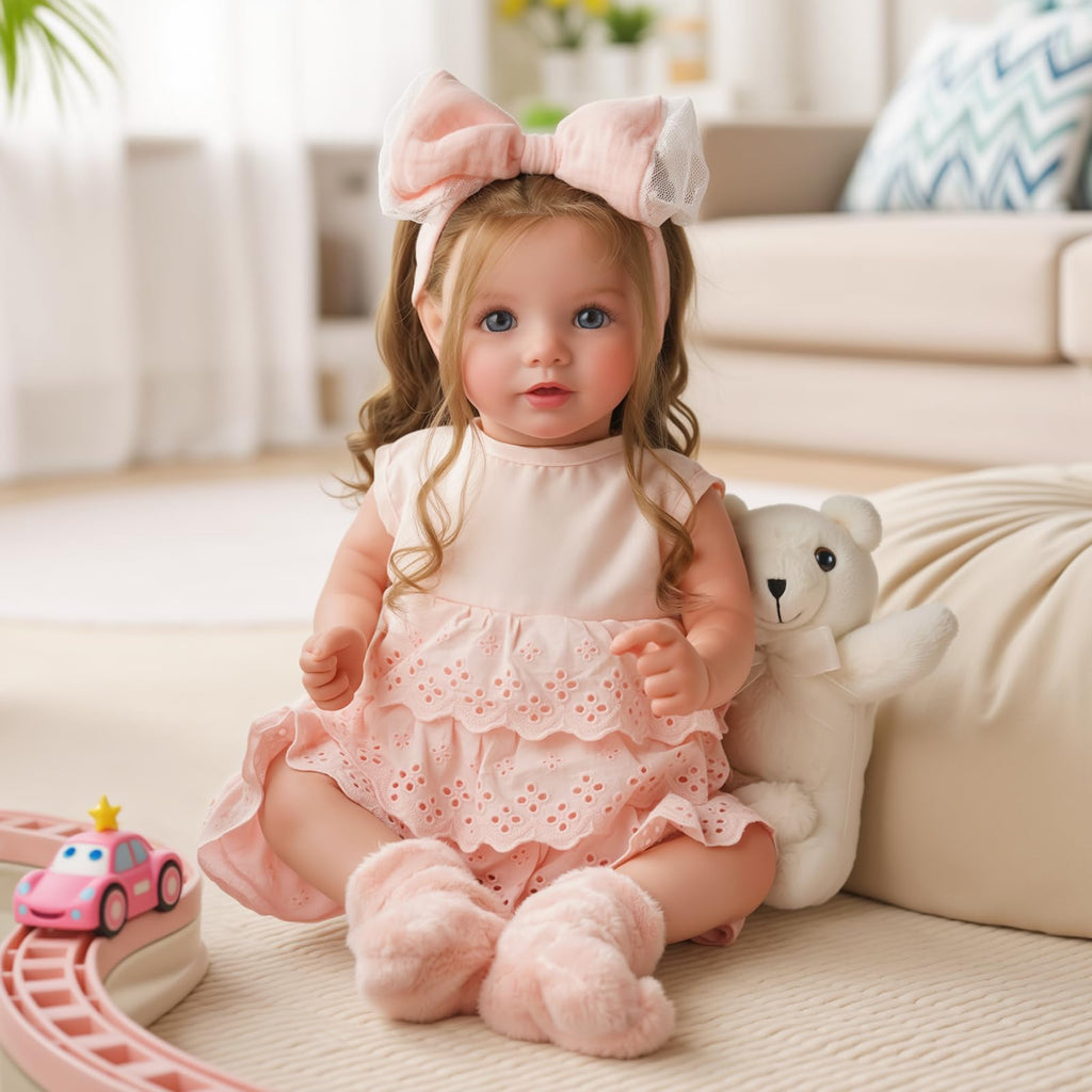 BABESIDE Lifelike Reborn Baby Dolls Dara - 20 Inch Realistic-Newborn Baby Doll Brown Hair Girl Handmade Real Life Toddler Dolls with Clothes and Toy Accessories Gift for Kids Age 3+