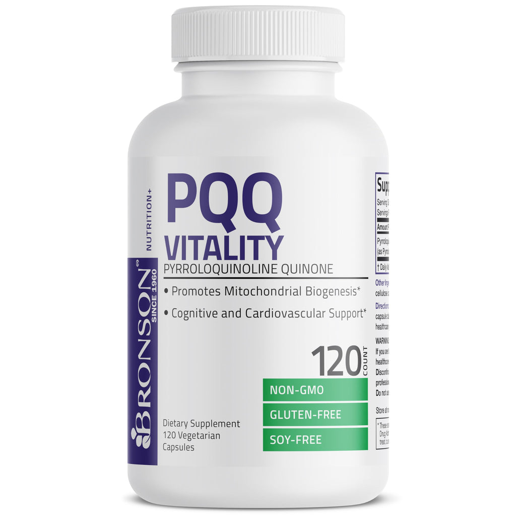 Bronson PQQ Vitality 20mg Pyroloquinoline Quinone Supplement Promotes Mitochondrial Biogenesis Non-GMO, 120 Vegetarian Capsules