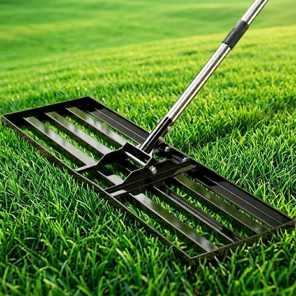30x10 inch Lawn Leveling Rake, Yumatum 72" Heavy Duty Lawn Leveler Tool, Stainless Steel Handle Lawn Leveler for Yard Golf Pasture Garden, Professional Lawn Care Landscape Rake