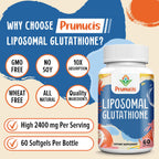 2400MG Liposomal Glutathione, with Vitamin C, Milk Thistle & Alpha-Lipoic Acid, Master Antioxidants, Pure Reduced L-Glutathione - Immune System, Cell Repair, Energy, High Absorption, 60 Softgels
