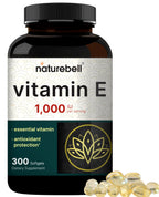 NatureBell Vitamin E 1,000 IU Per Serving - 300 Softgels - Antioxidant Supplement for Skin, Heart & Brain Health Support - High Bioavailability* - Gluten-Free & Non-GMO