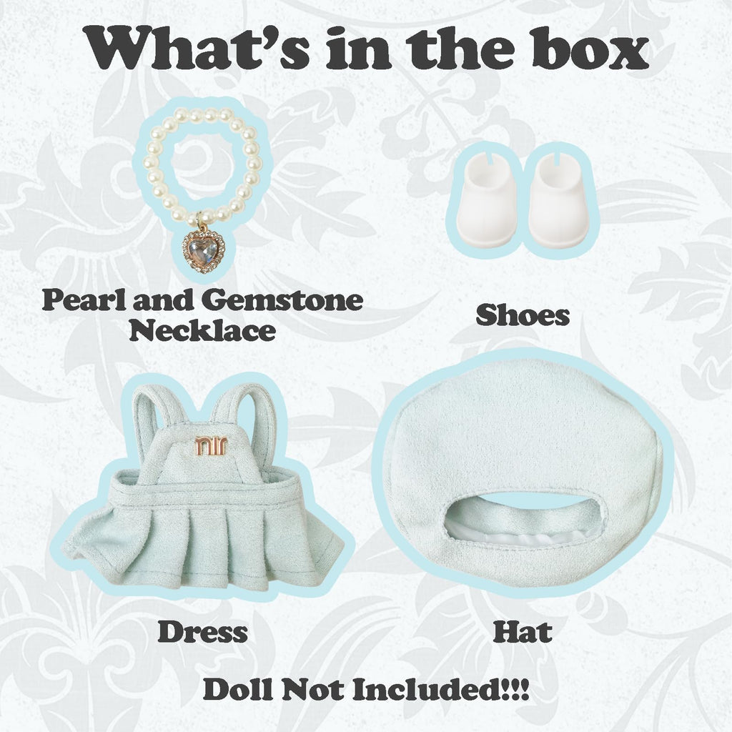 Clothes Compatible with LABUBU Doll – 4PCS Frosted Mint Set, 17cm Doll Clothes Designer Outfit for Campus Classic Theme, Chic Stylish Accessories for Labubu, No Doll (Paris Mint Frost)