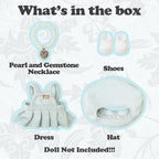 Clothes Compatible with LABUBU Doll – 4PCS Frosted Mint Set, 17cm Doll Clothes Designer Outfit for Campus Classic Theme, Chic Stylish Accessories for Labubu, No Doll (Paris Mint Frost)