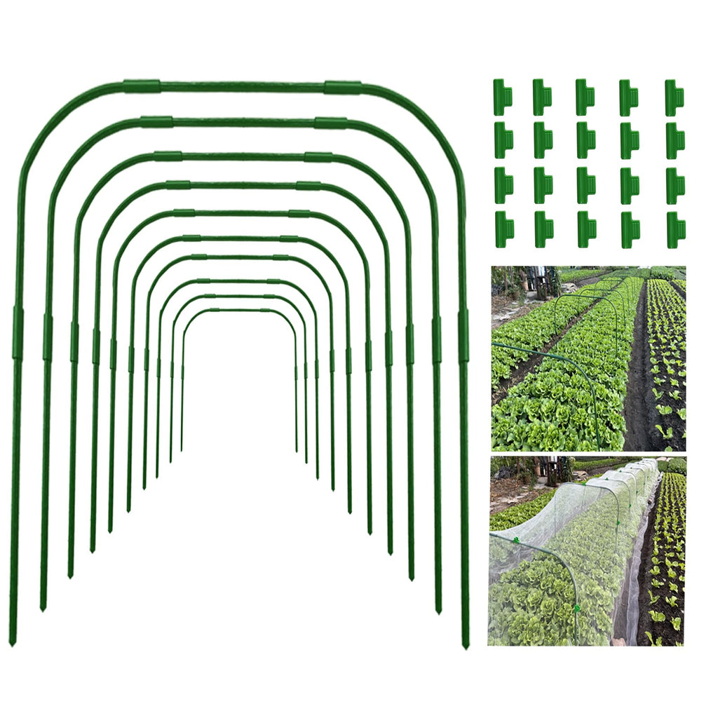 10 Sets Garden Hoops for Raised Bed, Greenhouse Hoops with 30 Clips Detachable Garden Hoops for Netting DIY Grow Tunnel Hoops for Vegetable and Plant, Greenhouse Support Frame Hoops