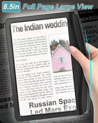 AKKYCVS 5X Rechargeable Magnifying Glass for Reading, Large Bright LED Lighted Full Page Magnifier, Lightweight Rectangular Handheld Magnifier with Light for Reading Small Prints for Seniors, Black