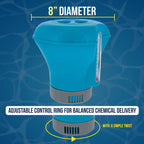 U.S. Pool Supply Pool Chlorine Floater Dispenser with Thermometer - 8" Diameter Floating Chlorinator, Large Capacity Holds 3" Tablets - Adjustable Ring for Balanced Delivery Multi