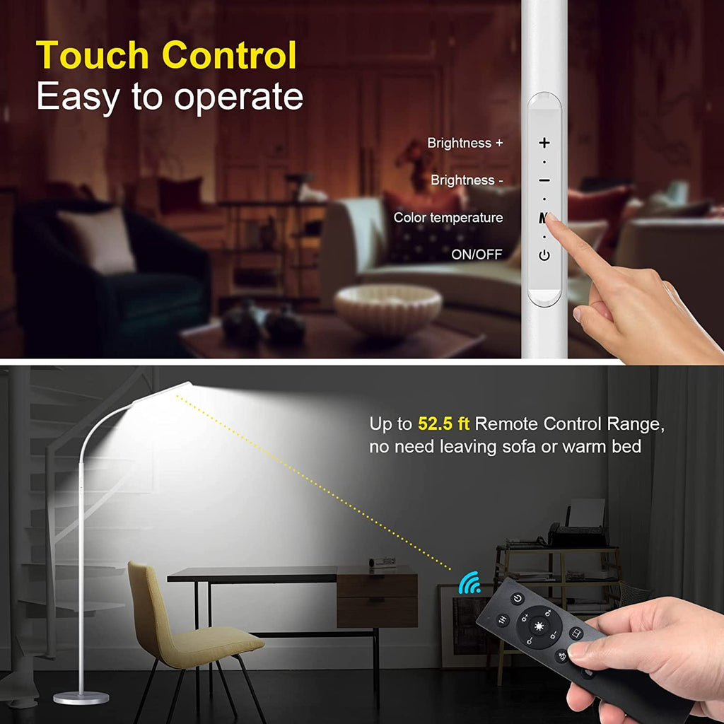Dimunt Floor Lamp, Bright 15W Floor Lamps for Living Room with 1H Timer, Dimmable LED Floor Lamp 3000K-6000K & Tall Standing Lamp with Remote & Touch Control Reading Floor Lamps for Bedroom-White