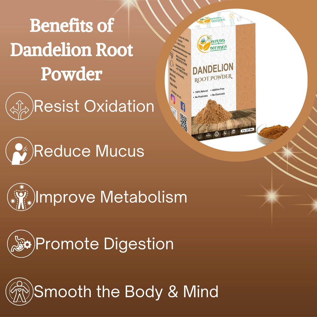 Herbs Botanica Dandelion Root Powder 100% Natural Dandelion Root for Herbal Tea, Detox & Wellness – Finely Ground, Additive-Free Vegan Supplement – 8 oz Resealable Pack
