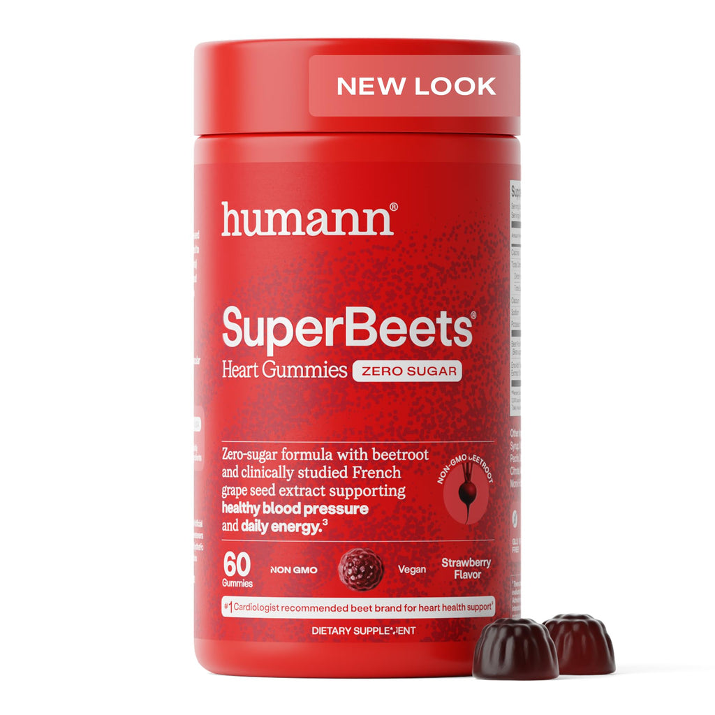 Humann SuperBeets Heart Gummies Zero Sugar - Beet Gummy with Energy Support, Grape Seed Extract & Beetroot Powder - 60 Count