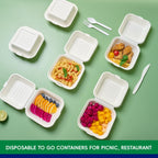 JOLLY CHEF Clamshell Take Out Food Containers, [6 * 6" 200-Pack] To Go Containers Disposable, Sugarcane To Go Boxes for Salad,Lunch