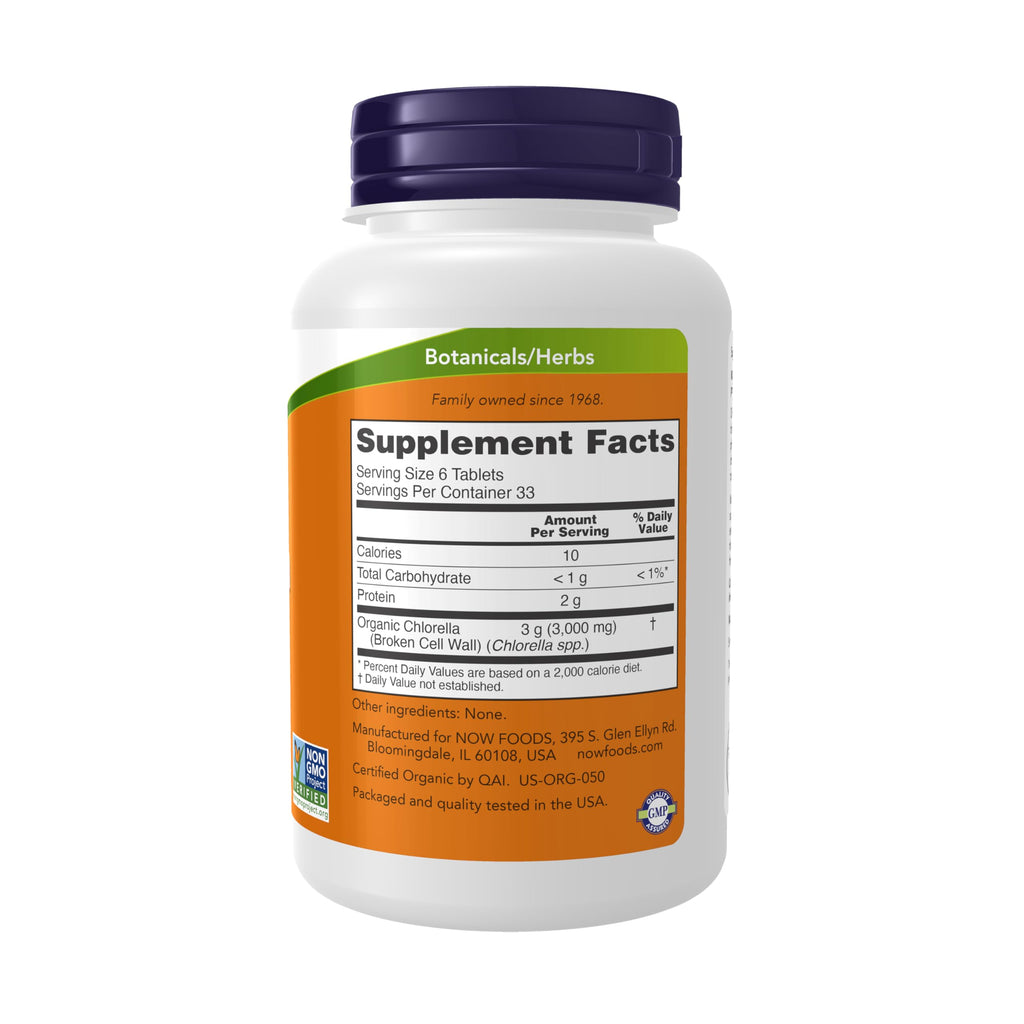 NOW Foods Supplements,Organic Chlorella 500 mg with Naturally Occurring Chlorophyll,Beta-Carotene,Mixed Carotenoids,Vitamin C,Iron and Protein,200 Tablets,(Pack of 2)