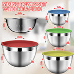 DUTZUN Mixing Bowls with Strainer, Mixing Bowl with Lids Set, Stainless Steel Mixing Bowls, Kitchen Gadgets 2025 Salad Bowls with Strainer for Mixing & Preping & Baking, Multicolor