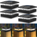 Peasur 4x4 Solar Post Cap Lights Outdoor with 3 Modes, 4 Packs LED Post Light Solar Powered Waterproof, 4x4/3.5×3.5 Wood/Vinyl Fence Posts Lights for Deck Railing Porch Mailbox Outside