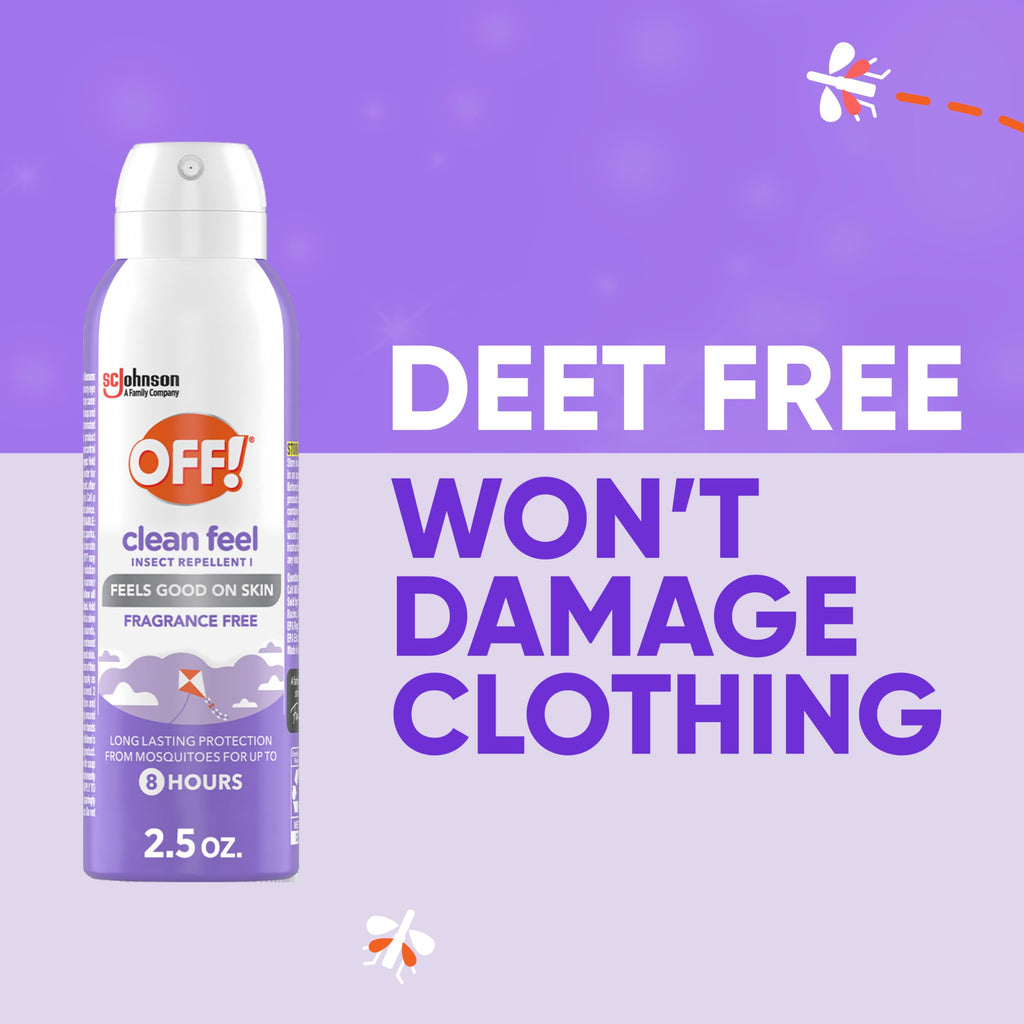 Off! Clean Feel Travel Size Insect Repellent Aerosol with 20% Picaridin - Bug Spray for Long-Lasting DEET-Free Protection from Mosquitoes, Fragrance-Free Pest Control for Ticks & Flies, 2.5 oz