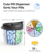 AMOOS Cute Pill Dispenser with 7 Large Compartments, Portable Pill Bottle Organizer with Wide Opening for Easy Use, Anti-Mix Pill Organizer for Travel, BPA-Free Pill Container, Black