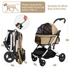 BETSOCCI Pet Stroller for Medium Small Dog & Cat, Foldable Lightweight Dog Stroller with Storage Basket Pet Travel Carriage with Safety Leashes, 4 Wheel, Khaki