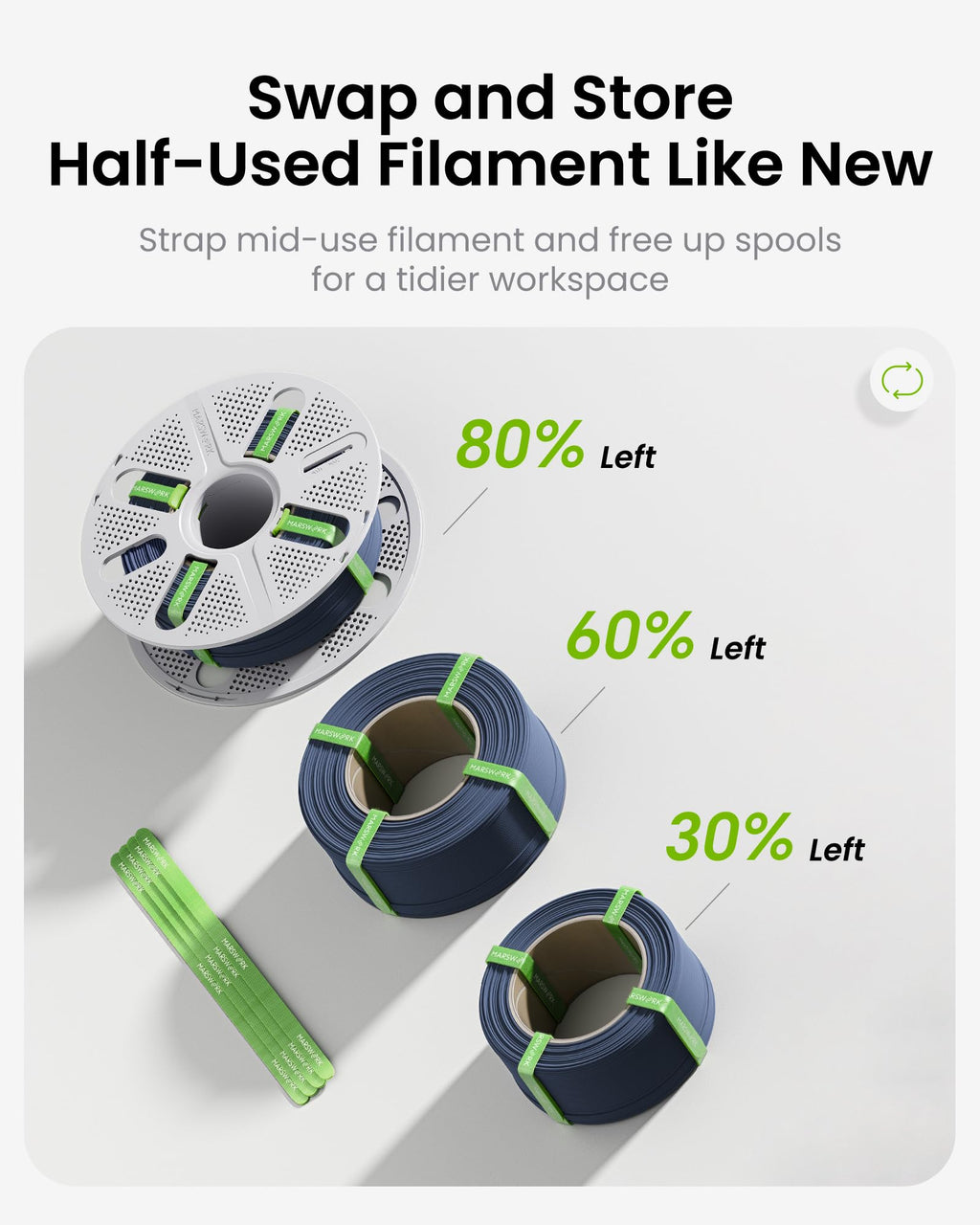MarsWork Quick-Swap Reusable Spool for Refill Filament, Two-Finger Press Design, Compatible with Bambu Lab 3D Printers, Empty Filament Spool