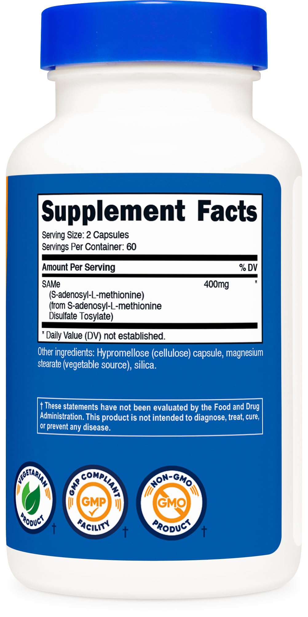 Nutricost SAM-e (S-Adenosyl-L-Methionine) 400mg Per Serving, 60 Servings, 200mg Per Capsule, 120 Capsules - Non-GMO, Gluten Free Same, Vegetarian (Pack of 2)