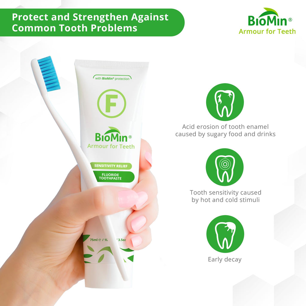 BioMin F Toothpaste - Helps Strengthen & Protect Enamel, Provide Relief to Sensitive Teeth - 75ml Mild Minty Flavour Fluoride Toothpaste for Adults & Kids - Suitable for Vegans, Not Tested on Animals