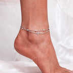 CHIC & ARTSY Cross Anklet 925 Sterling Silver Sideways Cross Ankle Bracelet Christian Layered Anklet for Women Double Chain Sexy Ankle Bracelet 11 inches