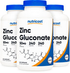 Nutricost Zinc Gluconate 240 Veggie Capsules (50mg) (3 Bottles) - Gluten Free and Non-GMO