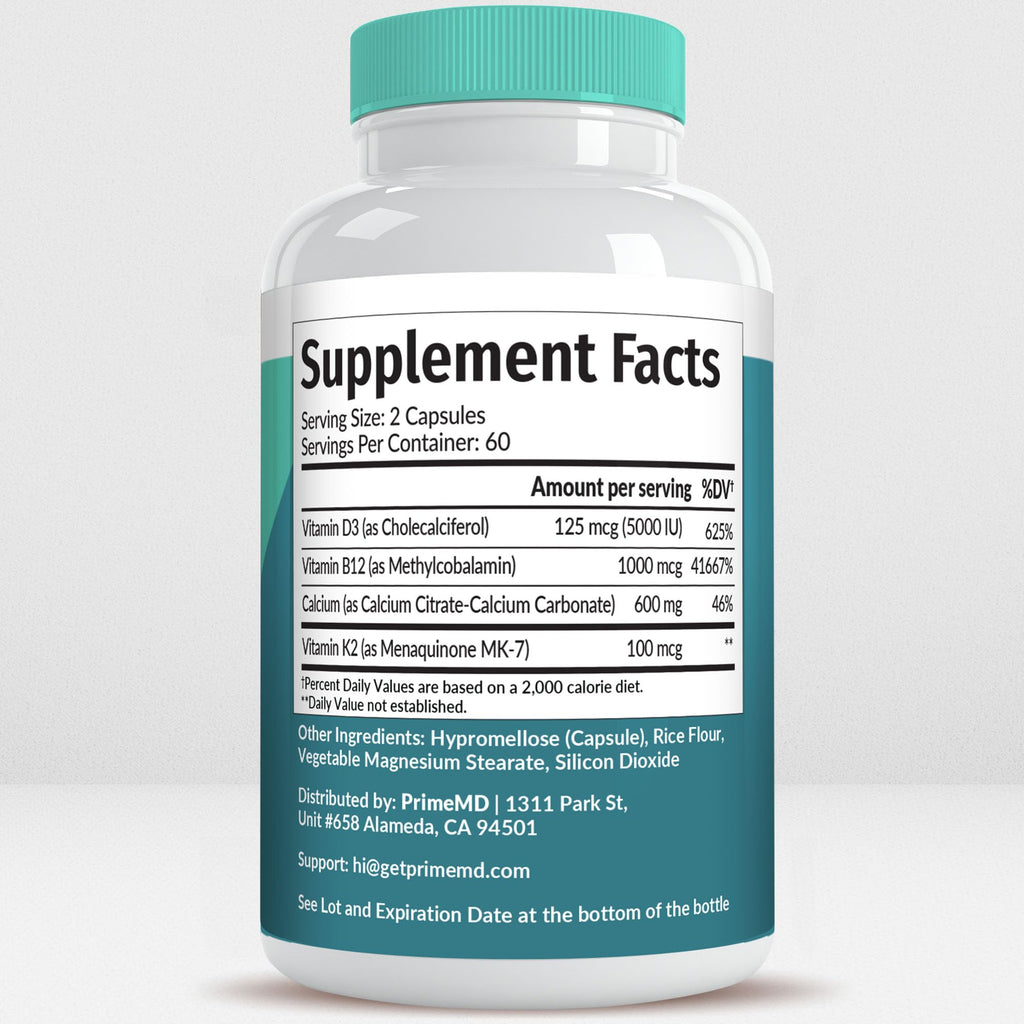 4-in-1 Calcium Supplements for Women and Men - Calcium with Vitamin D3 K2 5000 IU Supplement, 601mg per Serving for Heart, Bones & Body Defenses - Gluten-Free, Vegan-Friendly (240 ct)