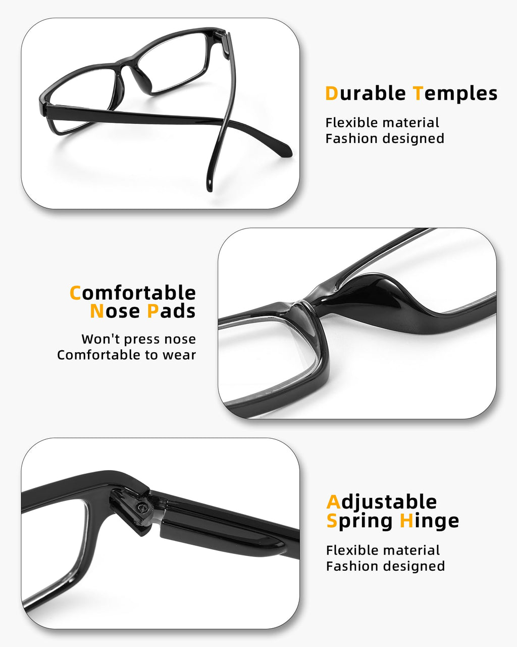 JOLISU 5 Pack Reading Glasses for Women and Men, Lightweight Eyeglasses with Spring Hinge, Blue Light Blocking Readers-1.75