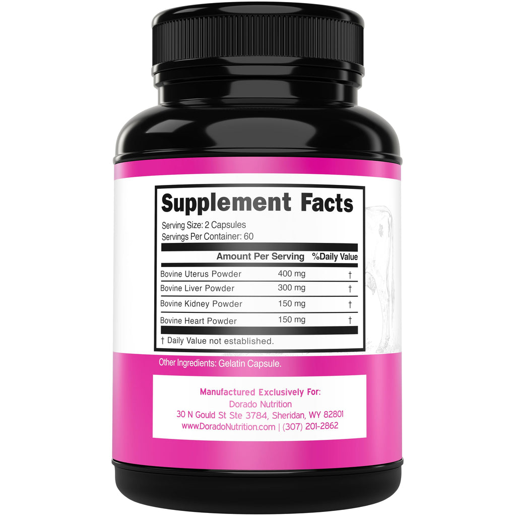 Beef Organ Supplement for Women - Grass Fed Beef Liver, Heart, Kidney & Uterus 1000mg Per Serving - Support Women's Energy & Overall Health - Third Party Tested & Non GMO - USA Made (120 Capsules)