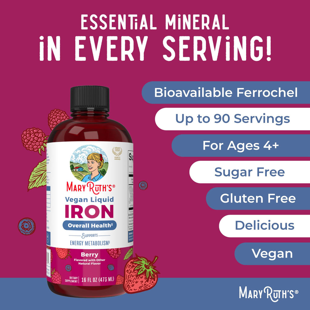 Iron Supplement for Women Men & Kids | Liquid Iron Supplement for Women Men & Kids | Iron for Healthy Blood & Oxygen | Ages 4 & Up | Sugar Free | Vegan | Non-GMO | Gluten Free | 16 Fl Oz