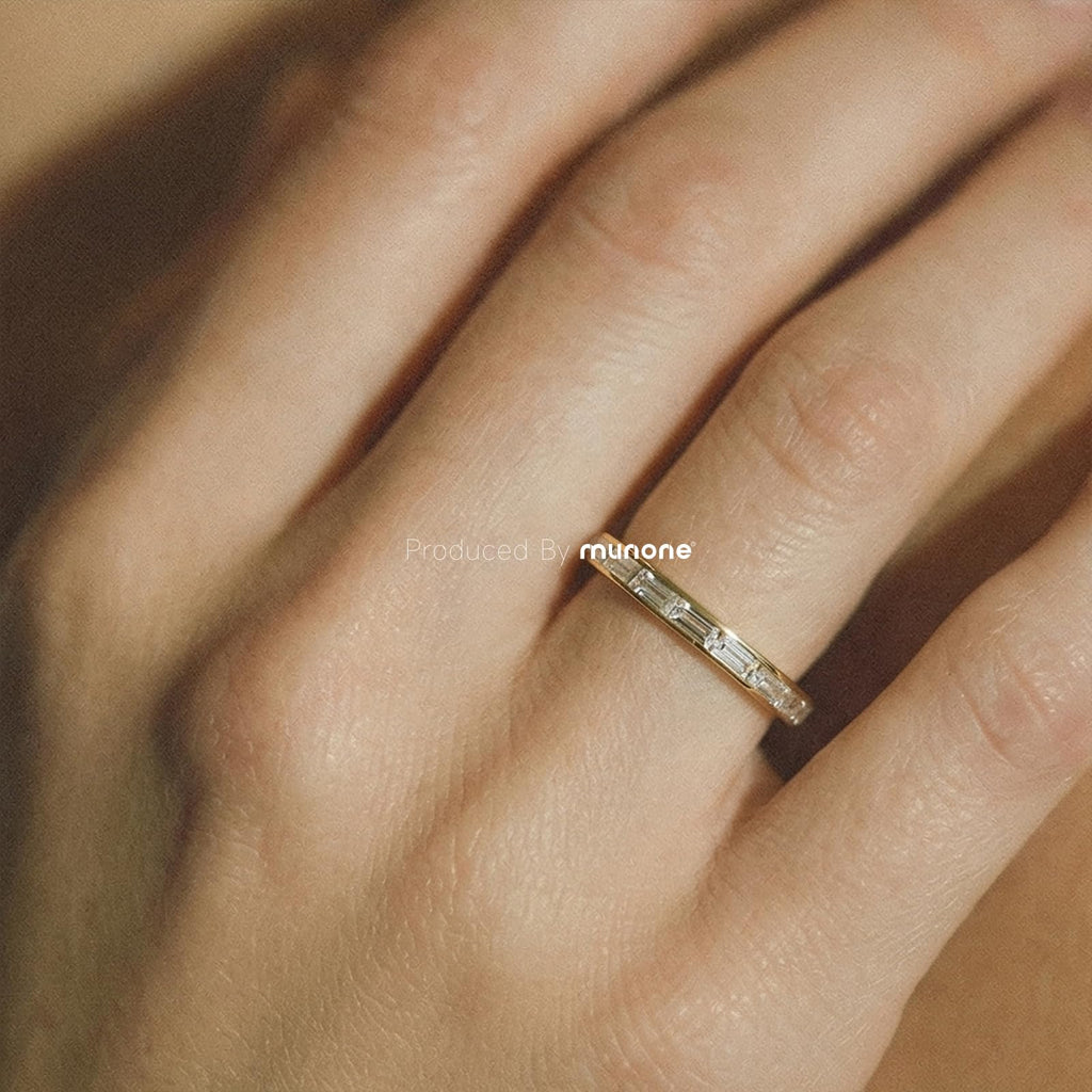 munone 2mm Channel Set Baguette CZ Eternity Wedding Band Ring for Women