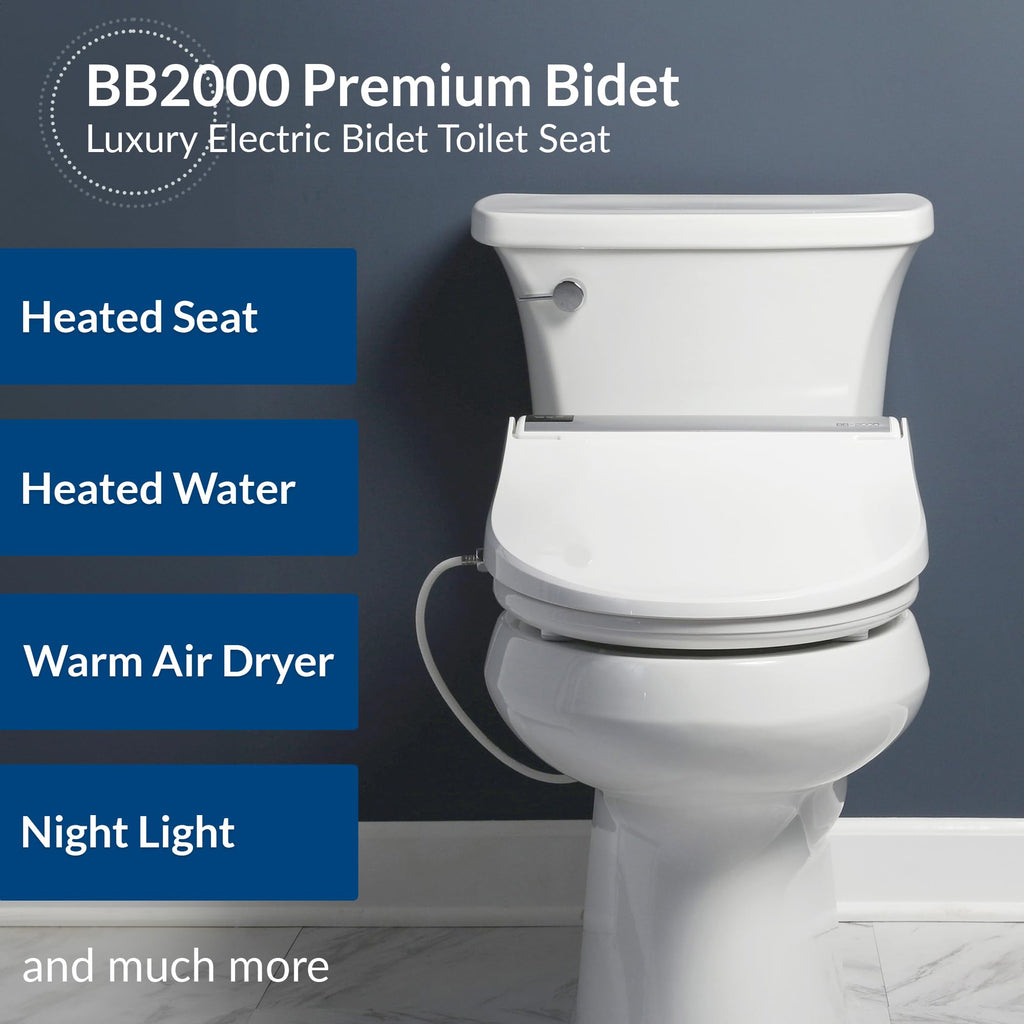 Bio Bidet BB2000 Electric Bidet Toilet Seat, Warm Water with Air Dryer, Heated Seat with Sensor and Slow Close Lid, Night Light, Modern Black Remote Control, Elongated