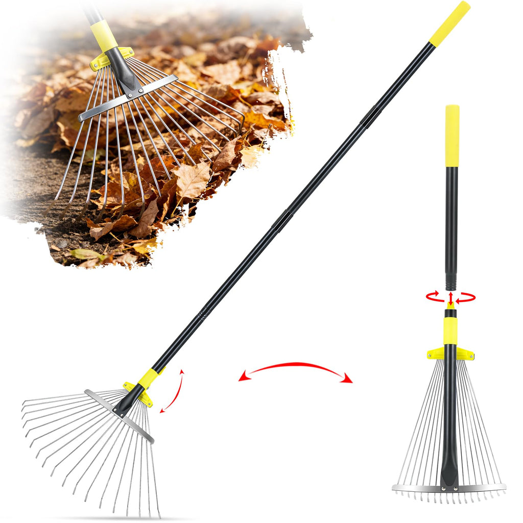 Jardineer Adjustable Leaf Rake, Expandable Lightweight Metal Yard Rakes