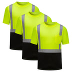 DPSAFETY Hi Vis Safety Shirts，High Visibility T Shirts with Reflective Strips and Pocket, Quick Dry Mesh Construction Work Shirt for Men/Women Black Bottom Lime 3pk 2XL
