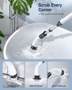 Electric Spin Scrubber, Cordless Cleaning Brush Scrubber with 7 Replaceable Brush Heads and Adjustable Extension Handle, IPX7 Waterproof Power Cleaning Brush for Bathroom Tub Floor Tile Shower