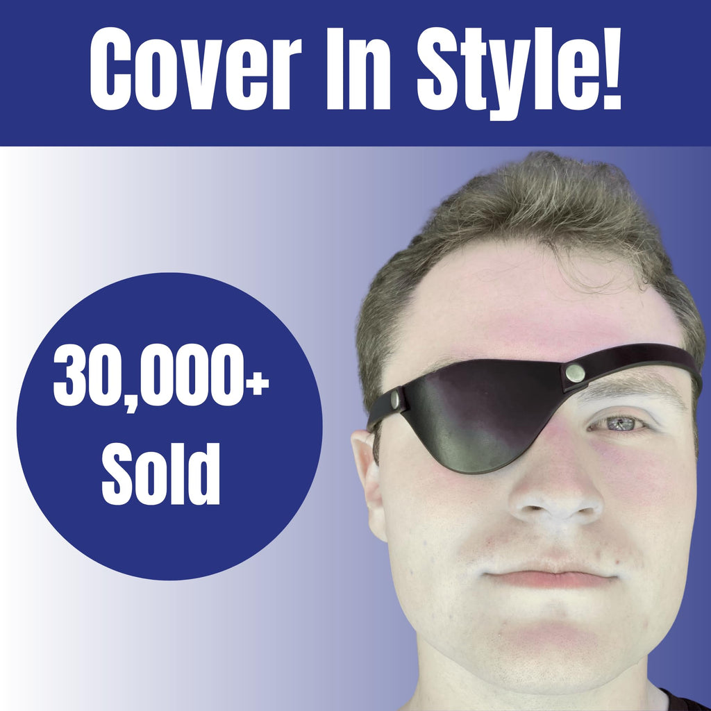 Black Leather Eye Patch with Adjustable Band - Comfortable Medical Eye Patch for Left or Right Eye, Suitable for Eyeglass Wearers