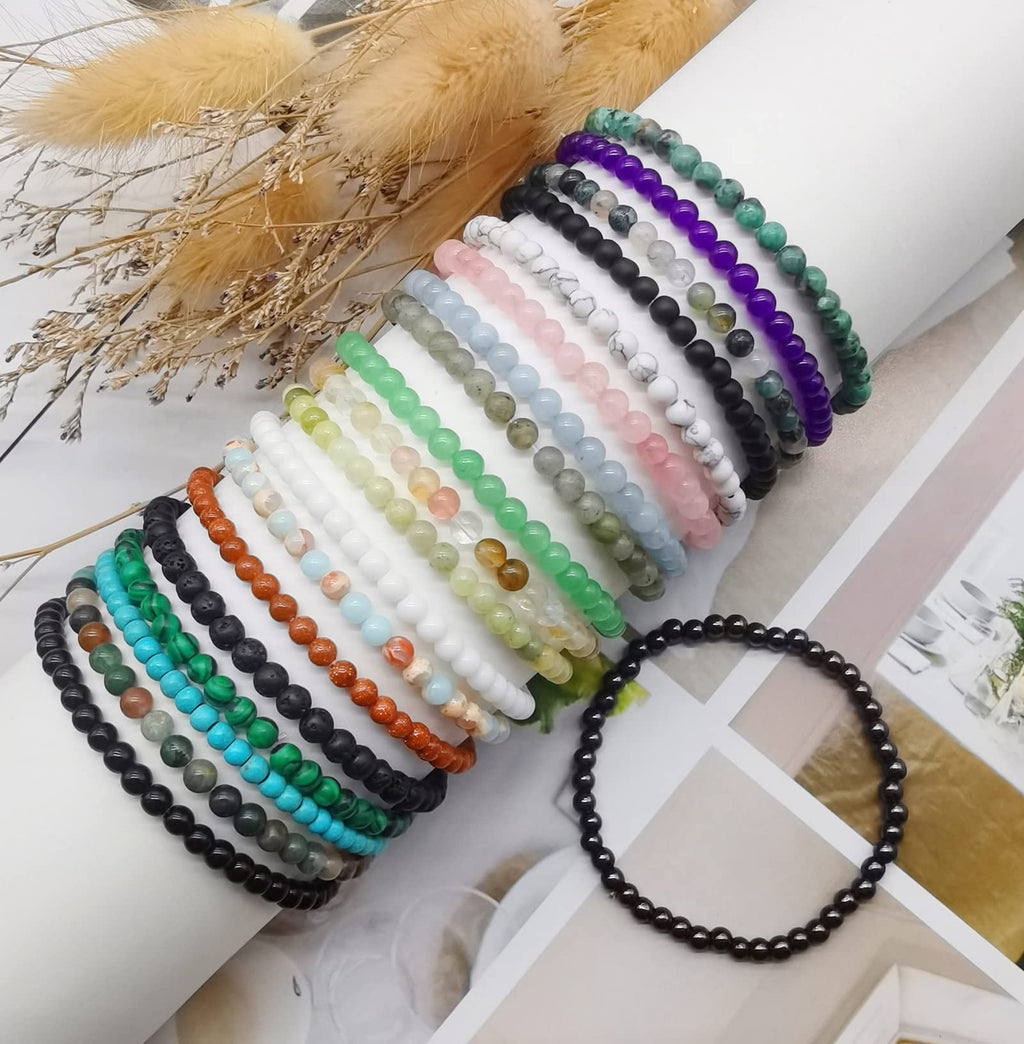 FIRAZIO 20Pcs 4mm Gemstone Beaded Bracelets for Women Mens
