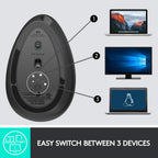 Logitech MX Vertical Wireless Mouse Ergonomic Design - Graphite