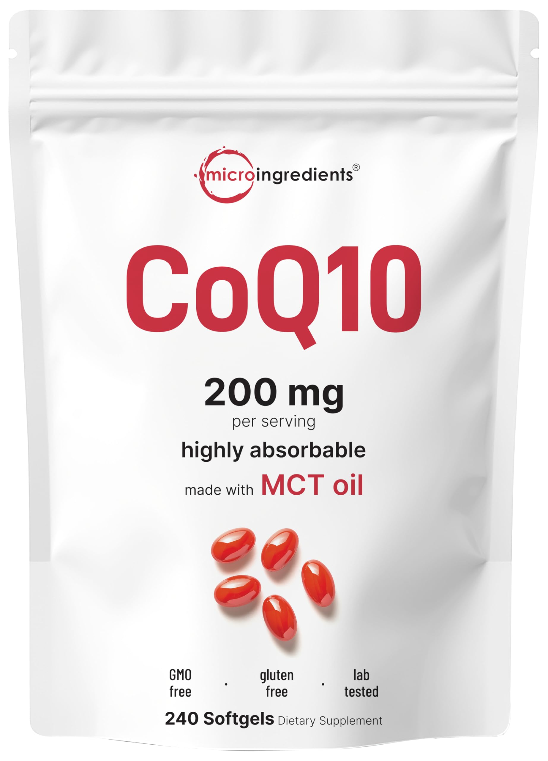 CoQ10 200mg Per Serving | 240 Softgels with Coconut MCT Oil | High Absorption Coenzyme Q10 as Ubiquinone | Antioxidant Support for Heart & Energy Health | Non-GMO