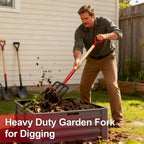 Dikuyeel Heavy Duty Garden Fork for Digging, 4 Tines Pitch Fork for Gardening Compost, Garden Pitch Fork with Wooden Handle, 45 Inches