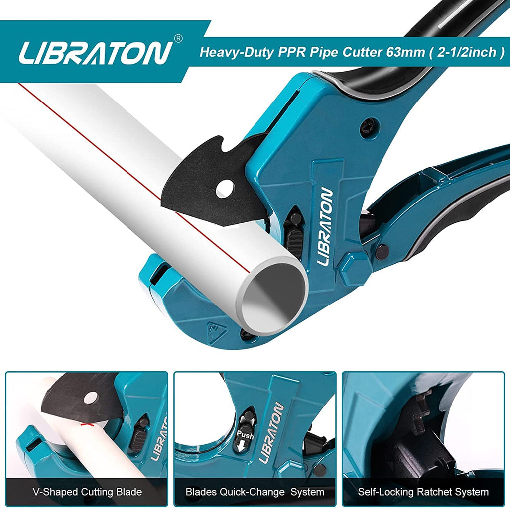 Libraton PVC Pipe Cutter, Up to 2-1/2", Ratchet Pipe Cutter Heavy-Duty, Pex Cutting Tool for Cutting PEX, PVC, PPR Plastic Hoses and Plumbing Pipe