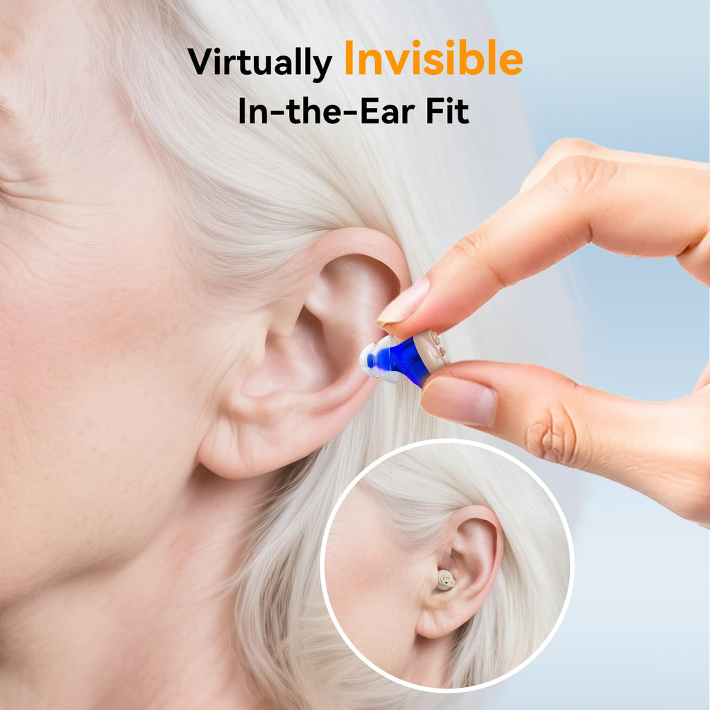 OTC Hearing Aids for Seniors - Rechargeable Invisible Hearing Aids with AI Noise Cancellation, 100+ Hours Battery Life, Comfort Fit Ear Canal Design